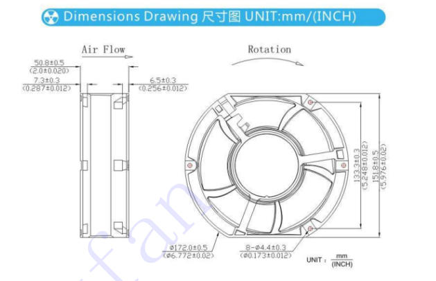 Dimension of 17251 Compact Axial Fan